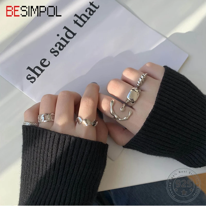 Besimpol Korea Style 925 Sterling Silver Rings Vintage Fashion Simple Party Club Open Ring For Women Luxury Fine Jewelry Gifts
Besimpol Korea Style 925 Sterling Silver Rings Vintage Fashion Simple Party Club Open Ring For Women Luxury Fine Jewelry Gifts