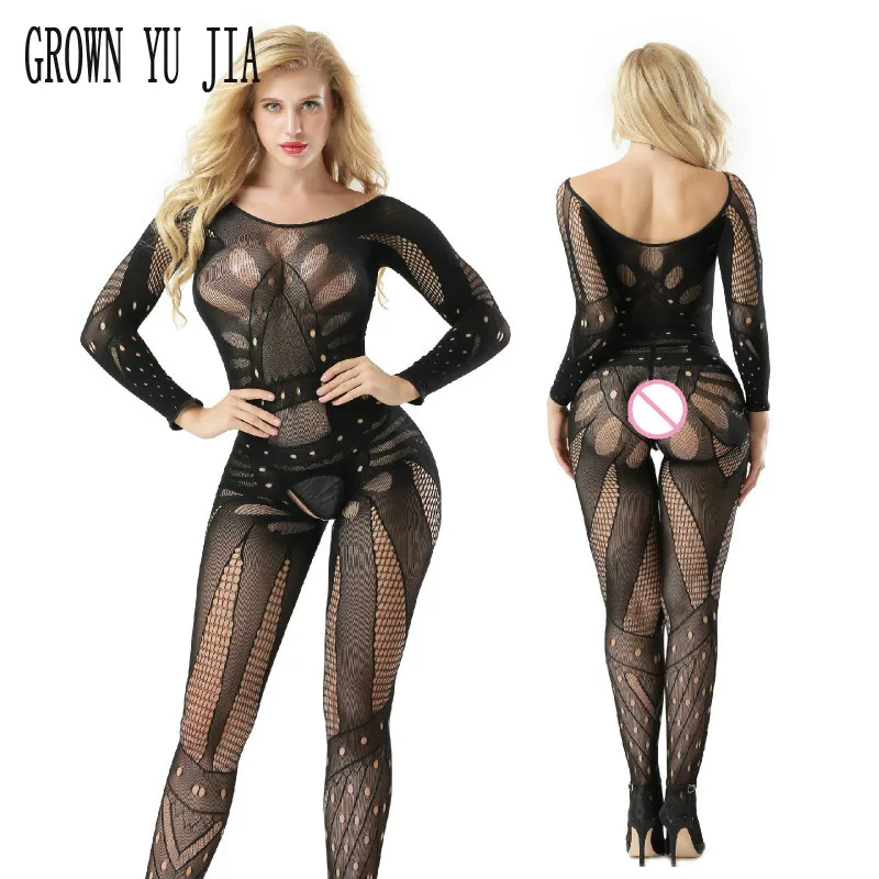 

Sexy Long Sleeves Backless Body suits Hot Babydoll Erotic Hollowing Net Lingerie Teddy Body Stocking Porno Open Crotch Catsuit