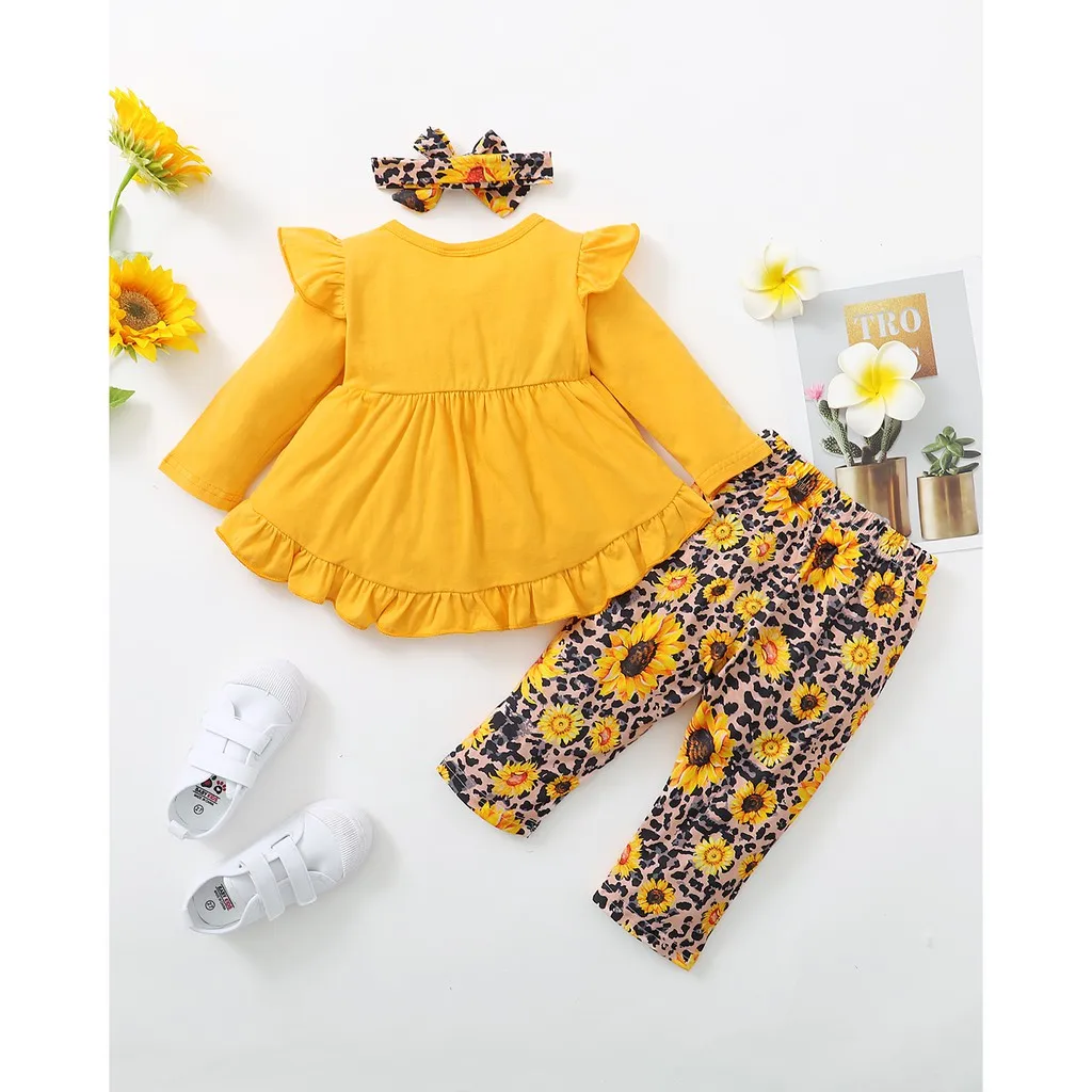 Infant Baby Girl Clothes Ruffle Long Sleeved Top Sunflower Pants with Headband 3Pcs Set Spring Toddler Girl Fashion Outfits Suit
Infant Baby Girl Clothes Ruffle Long Sleeved Top Sunflower Pants with Headband 3Pcs Set Spring Toddler Girl Fashion Outfits Suit