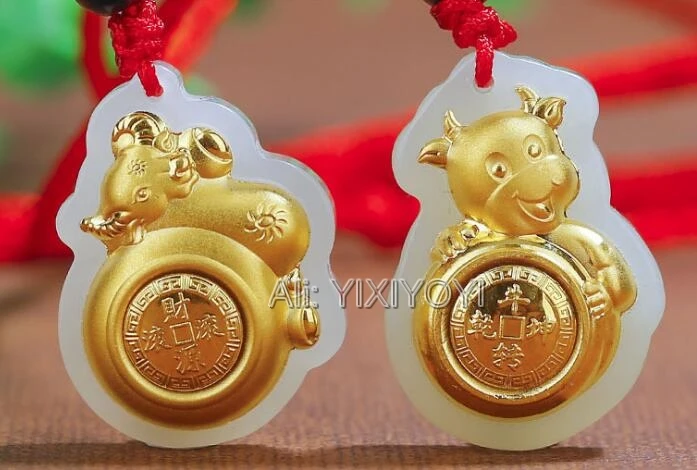 Chinese Handwork Natural White Hetian Jade Solid Gold Inlaid Zodiac Ox Blessing Amulet Pendant Rope Necklace Charm Gift Jewelry
Chinese Handwork Natural White Hetian Jade Solid Gold Inlaid Zodiac Ox Blessing Amulet Pendant Rope Necklace Charm Gift Jewelry