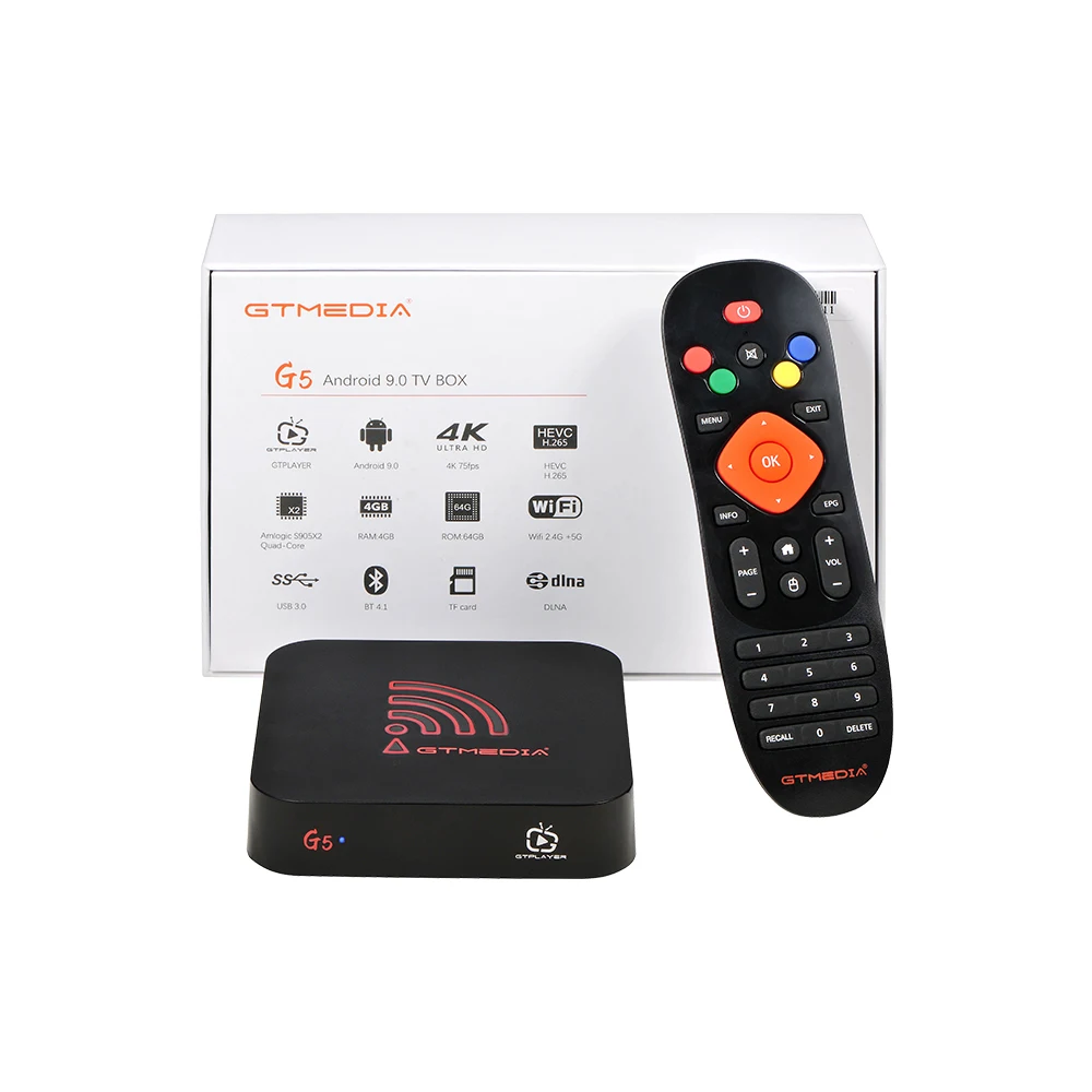 GTmedia G5 Android 9.0 Smart TV Box Built in 2.4G WiFi Amlogic S905X2 4GB 64GB 4K 1080P Full HD Netflix Media Player Set-Top Box
GTmedia G5 Android 9.0 Smart TV Box Built in 2.4G WiFi Amlogic S905X2 4GB 64GB 4K 1080P Full HD Netflix Media Player Set-Top Box