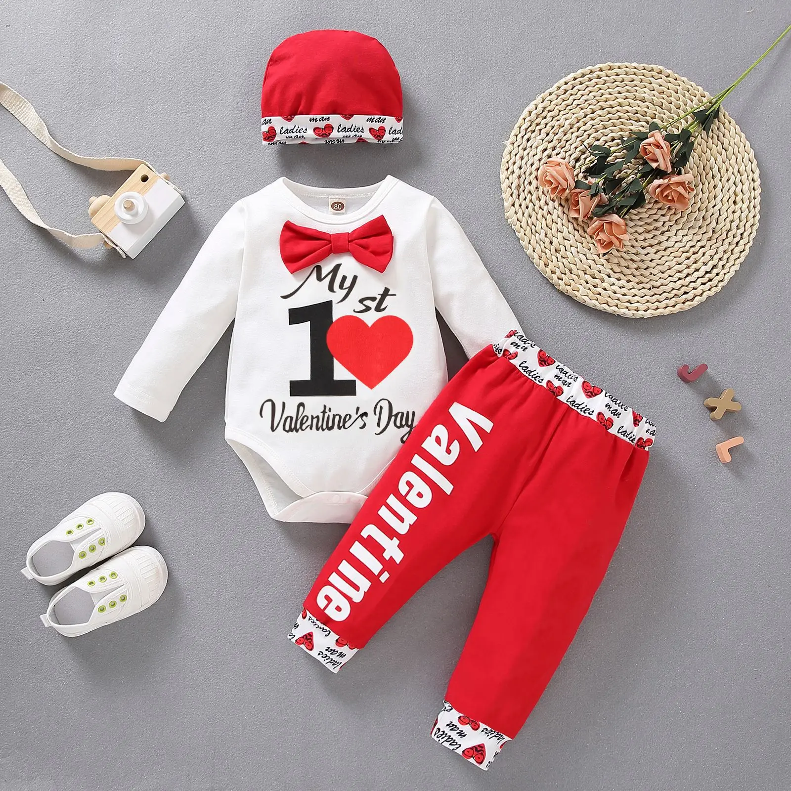Toddler Baby Girls Clothes Suit My First Valentine Day Long Sleeve Letter Printing Bodysuit Heart Print Pants Cute Hat 3pcs Set
Toddler Baby Girls Clothes Suit My First Valentine Day Long Sleeve Letter Printing Bodysuit Heart Print Pants Cute Hat 3pcs Set