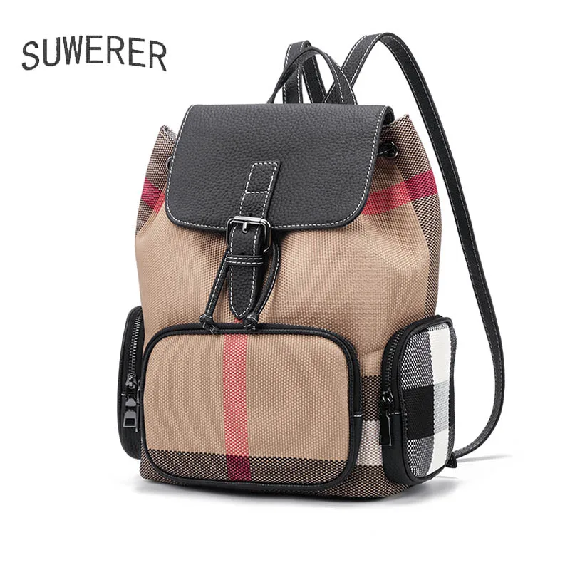 

Дорожный рюкзак для женщин, модный дизайнерский Дамский ранец из натуральной кожи с холщовым покрытием, повседневный школьный портфель для...