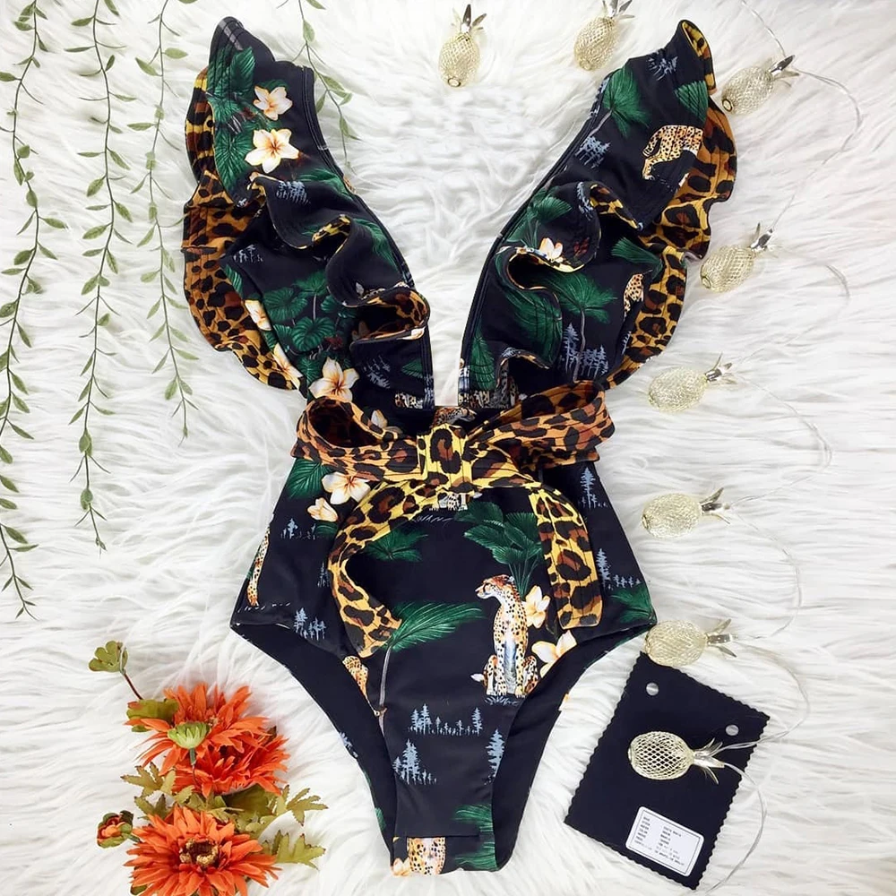 2021 New Print Swimwear Deep V-neck Ruffle Swimsuit Push Up One Piece Swimsuit Beach Wear Backless Monokini
2021 New Print Swimwear Deep V-neck Ruffle Swimsuit Push Up One Piece Swimsuit Beach Wear Backless Monokini