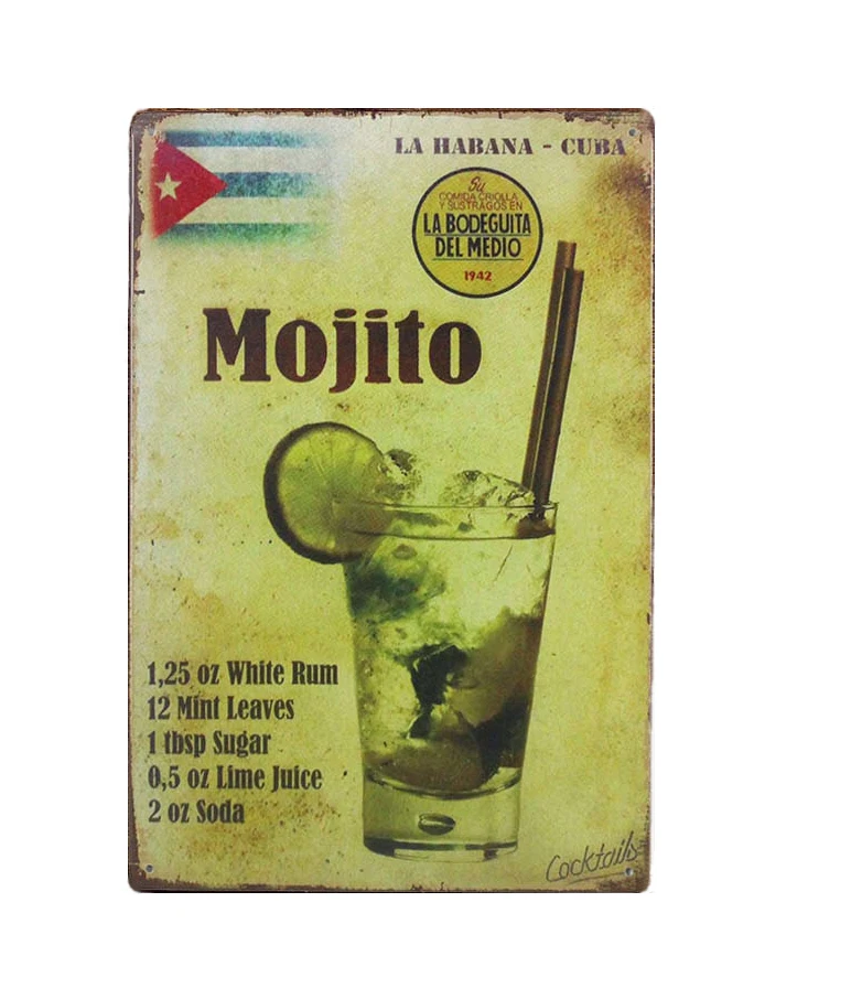 

Mojito Cocktail Tin Signs Cuba Cuban Vintage Retro Metal Sign Iron Plate Painting Hanging Wall Decoration for Bar Cafe Home