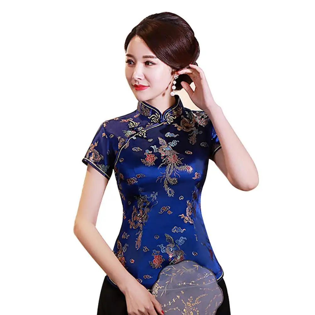 Women Blouse Chinese Short Sleeve Stand Collar Dragon Phoenix Print Ethnic Shirts Summer Vintage Shirt Clothing Tops Plus Size
Women Blouse Chinese Short Sleeve Stand Collar Dragon Phoenix Print Ethnic Shirts Summer Vintage Shirt Clothing Tops Plus Size