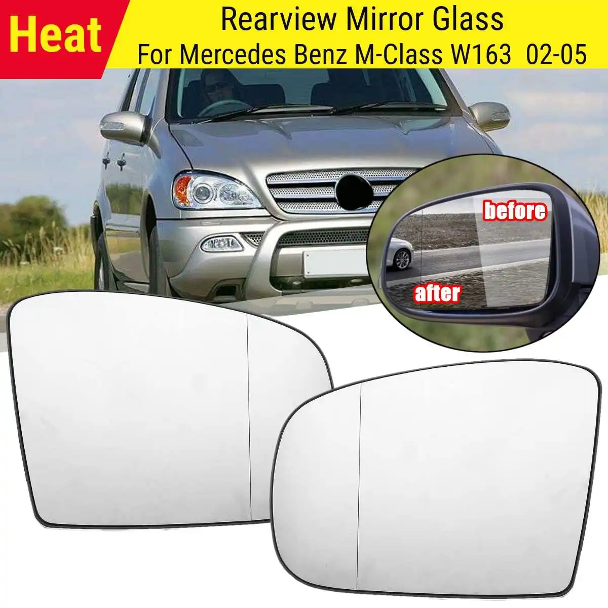 Car Door Side Mirror Left/Right Antifog Heated Rearview Mirror Glass For Mercedes for Benz M-Class W163 2002 2003 2004 2005 
Car Door Side Mirror Left/Right Antifog Heated Rearview Mirror Glass For Mercedes for Benz M-Class W163 2002 2003 2004 2005