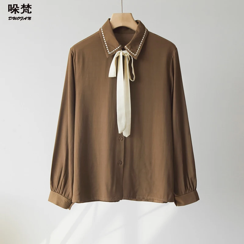 DUOFAN Women Long Sleeve Shirts Brown Blouses WitthTie Vintage Korean 2021 Spring Sweet Bow Loose Lady Blouse Office Lady Shirt
DUOFAN Women Long Sleeve Shirts Brown Blouses WitthTie Vintage Korean 2021 Spring Sweet Bow Loose Lady Blouse Office Lady Shirt