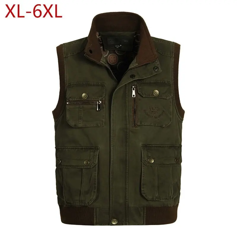 Spring Autumn Men Big Size XL-6XL Cotton Vest Multi Pockets Army Green Khaki Waistcoat Male Photography Sleeveless Collar Jacket
Spring Autumn Men Big Size XL-6XL Cotton Vest Multi Pockets Army Green Khaki Waistcoat Male Photography Sleeveless Collar Jacket