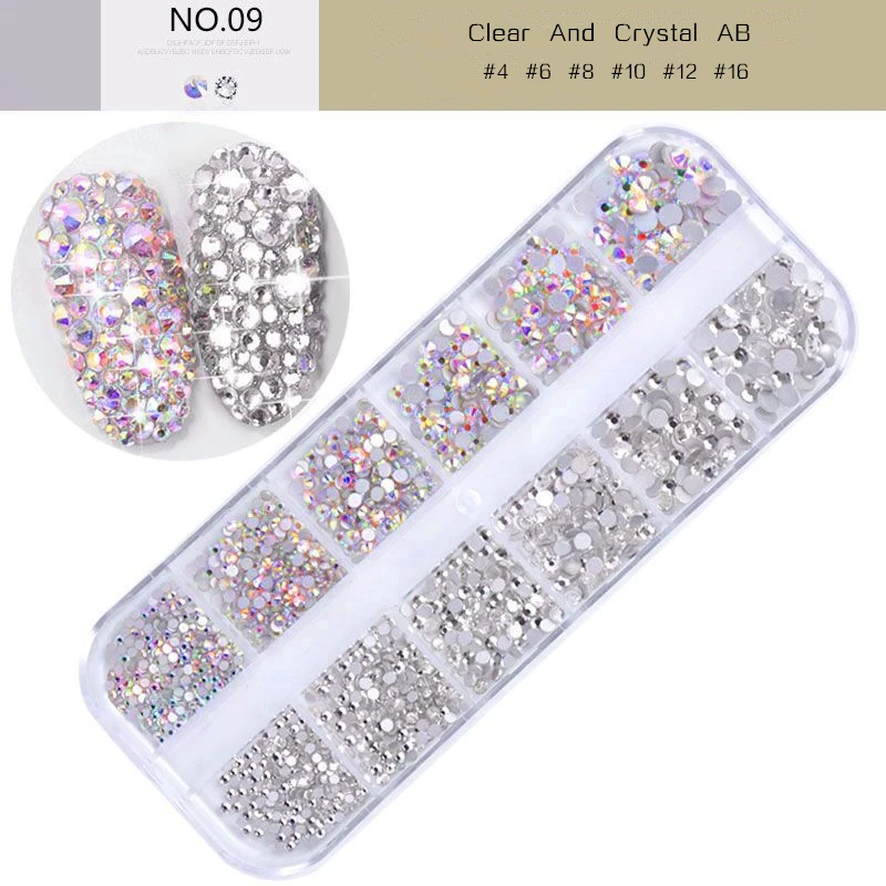 2 colors 12 Grid 1440pcs AB crystal flat back rhinestone diamond gem 3D glitter nail art decoration for Nails Accessories
2 colors 12 Grid 1440pcs AB crystal flat back rhinestone diamond gem 3D glitter nail art decoration for Nails Accessories