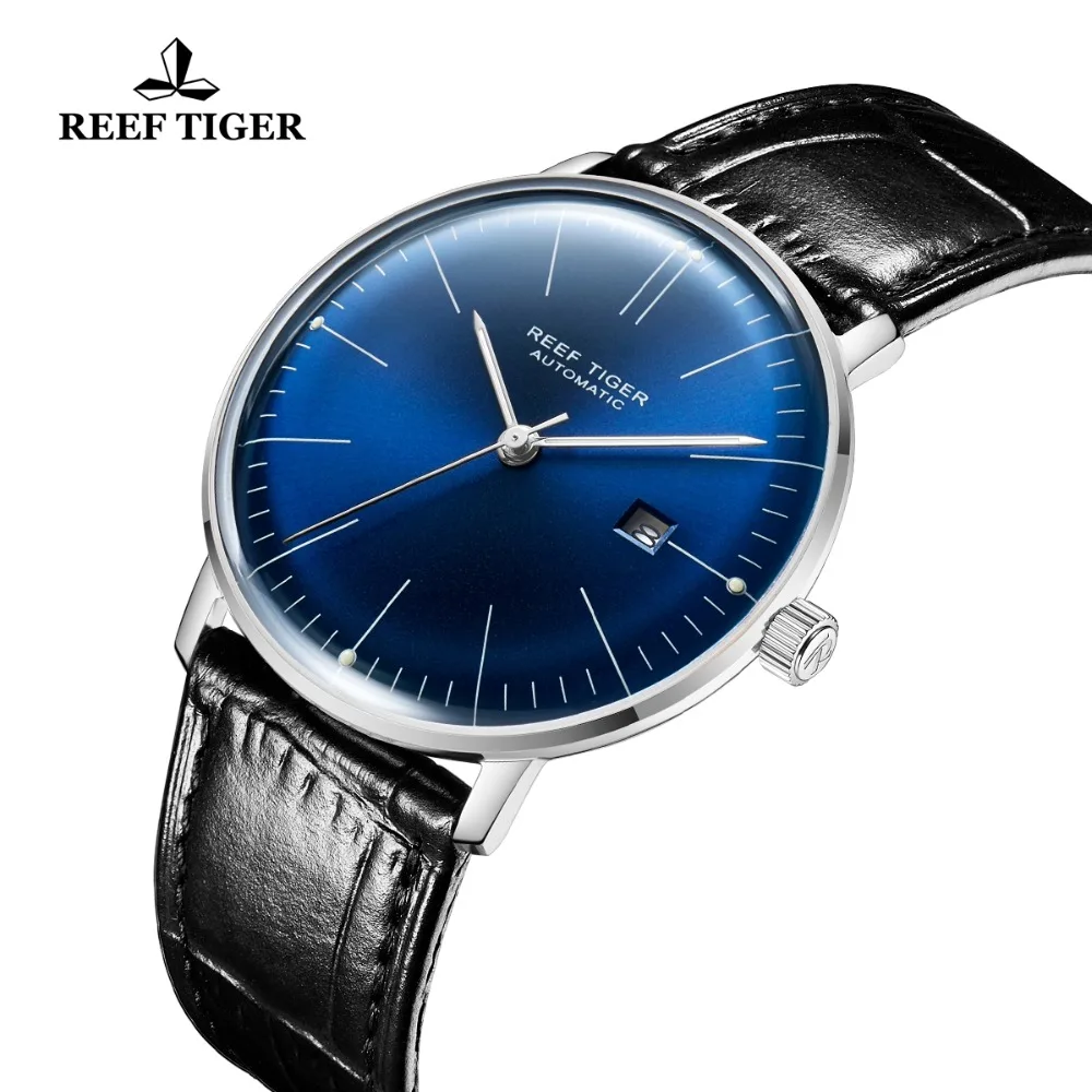 

New Reef Tiger/RT Top Brand Casual Watches All Blue Ultra Thin Watch for Men Analog Automatic Watch Date RGA8215