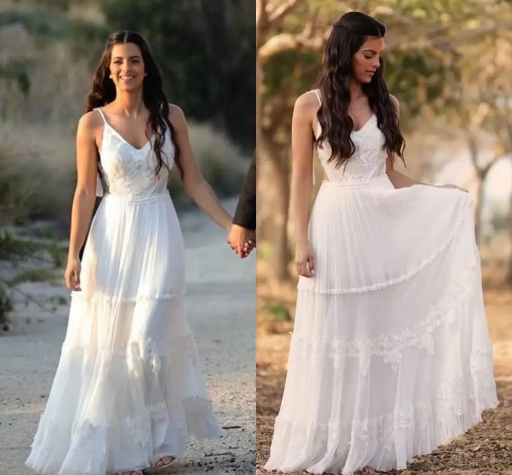 2021 Wedding Dress Bohemian Floor Length Spaghetti Strap Boho Chiffon Lace Appliques White Charming Sleeveless Bridal Gown Cheap
2021 Wedding Dress Bohemian Floor Length Spaghetti Strap Boho Chiffon Lace Appliques White Charming Sleeveless Bridal Gown Cheap