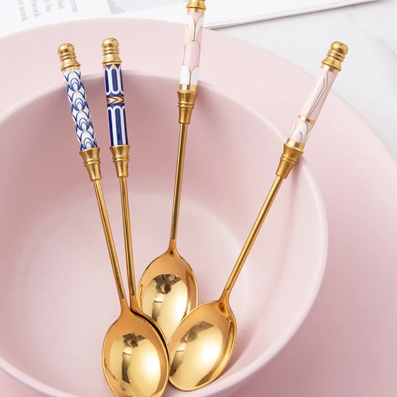 Golden Coffee Spoon Stainless Steel Tea Dessert Ice Cream Milk Stirring Spoons Ceramic Kitchen Supplies
Golden Coffee Spoon Stainless Steel Tea Dessert Ice Cream Milk Stirring Spoons Ceramic Kitchen Supplies