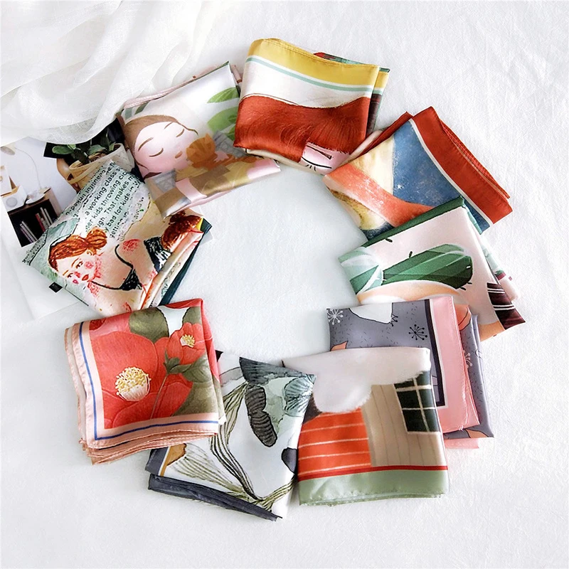 Korean Satin Silk Scarf Women Square Scarves Fashion Digital Print Small Scarf DIY Bandana Neckerchief Headband Girls Hair Ties
Korean Satin Silk Scarf Women Square Scarves Fashion Digital Print Small Scarf DIY Bandana Neckerchief Headband Girls Hair Ties