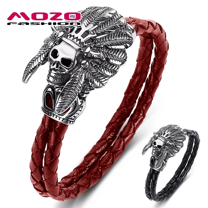 MOZO Dropshipping Men Jewelry Genuine Leather Bracelets Stainless Steel Punk Indian Skull Exaggeration Popular Wholesale 528
MOZO Dropshipping Men Jewelry Genuine Leather Bracelets Stainless Steel Punk Indian Skull Exaggeration Popular Wholesale 528