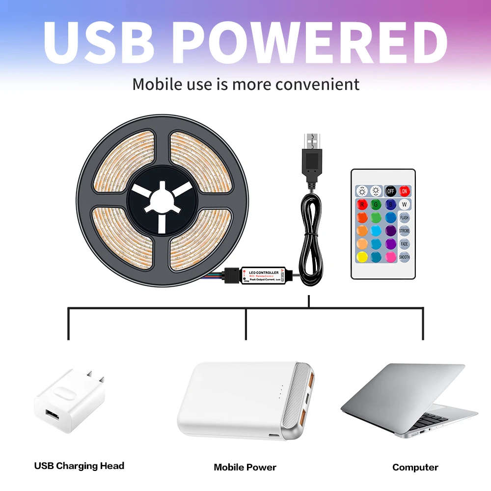 Светодиодная лента SMD2835 RGB с USB гибкая неоновая LED полоска для телевизора 50 см 1 м 2 3