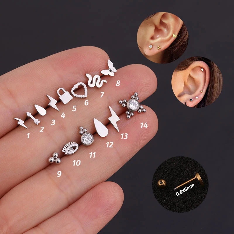 2Pcs/Lot 100% Stainless Steel Ear Piercing Stud Lightning Cross 3 Dots Snake Shape CZ Ear Cartilage Helix Tragus Rook Piercings
2Pcs/Lot 100% Stainless Steel Ear Piercing Stud Lightning Cross 3 Dots Snake Shape CZ Ear Cartilage Helix Tragus Rook Piercings