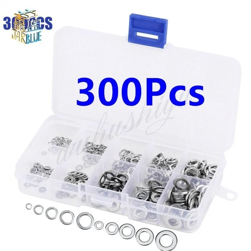 300Pcs/set Stainless Steel Flat Spring Washers M2 M3 M4 M5 M6 Flat Washers Assortment Set Fastener Hardware With Case
300Pcs/set Stainless Steel Flat Spring Washers M2 M3 M4 M5 M6 Flat Washers Assortment Set Fastener Hardware With Case