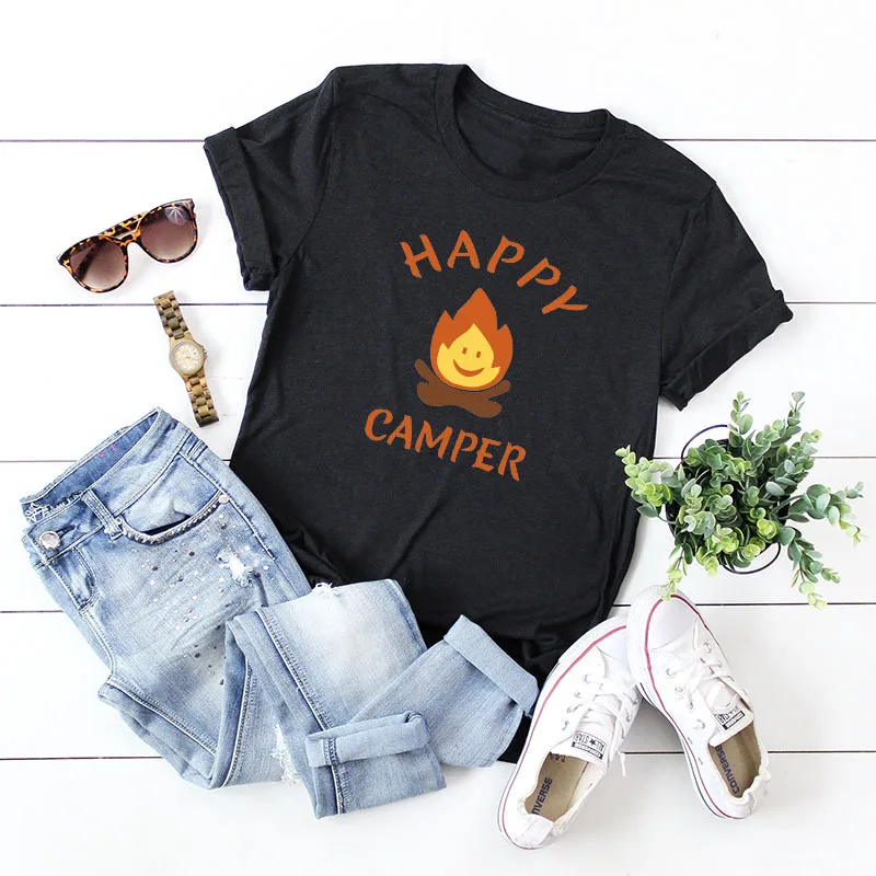 Spot! European and American creative humor cute wind camping short sleeve women's cotton ladies T-shirt
Spot! European and American creative humor cute wind camping short sleeve women's cotton ladies T-shirt
