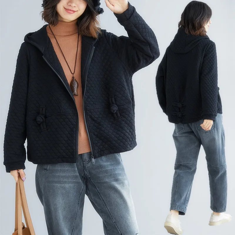 Женская осенне-зимняя свободная повседневная куртка с капюшоном 
Женская осенне-зимняя свободная повседневная куртка с капюшоном