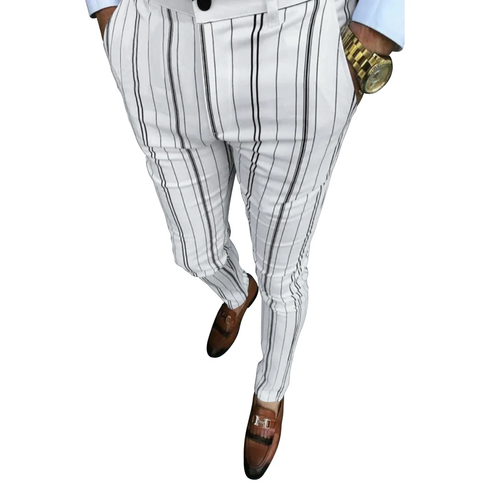 Skinny Pencil Pants Striped Trouser Zipper Buttons Spring Autumn Formal Stretch Slim Fit Men Casual Trousers Bottoms
Skinny Pencil Pants Striped Trouser Zipper Buttons Spring Autumn Formal Stretch Slim Fit Men Casual Trousers Bottoms