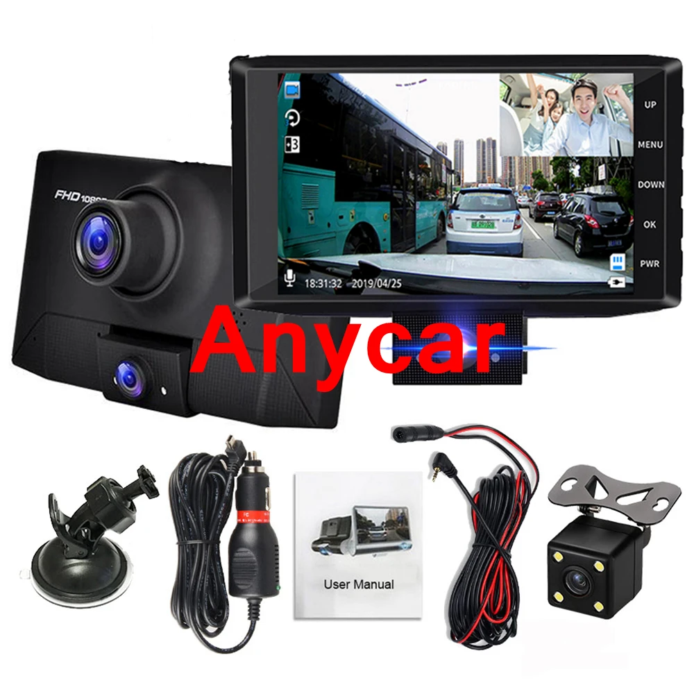 

Автомобильный видеорегистратор, регистратор, видеорегистратор, Full HD 1080P 3 в 1, видеорегистратор с двойным объективом, авторегистратор 720P