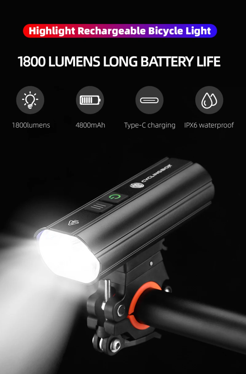 NEW Bicycle Light Aluminum Alloy silicone 1800 Lumens Bright Flashlight Night Riding Headlight Rechargeable Glare Riding
NEW Bicycle Light Aluminum Alloy silicone 1800 Lumens Bright Flashlight Night Riding Headlight Rechargeable Glare Riding