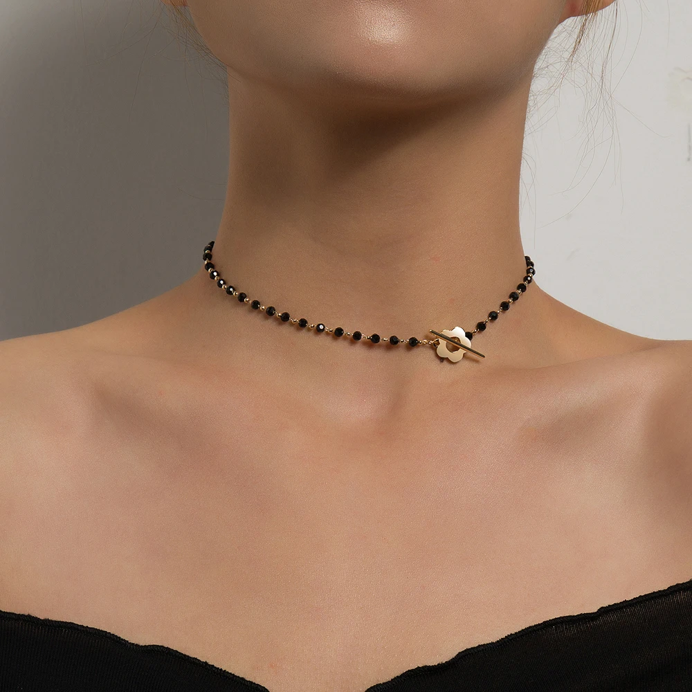 

FSUNION 2021 Новое модное роскошное черное хрустальное ожерелье-чокер для женщин, цветочное ожерелье с замком, ожерелье, подарок