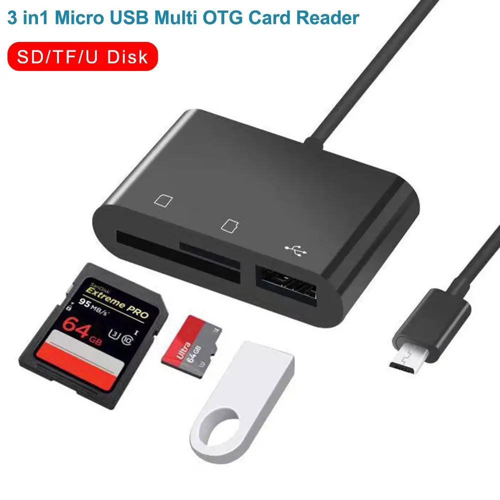 3 In 1 Multi Micro USB 2.0 OTG Host Adapter Cable TF SD Memory Card Reader Hub For Smartphones PC Laptop Computer
3 In 1 Multi Micro USB 2.0 OTG Host Adapter Cable TF SD Memory Card Reader Hub For Smartphones PC Laptop Computer