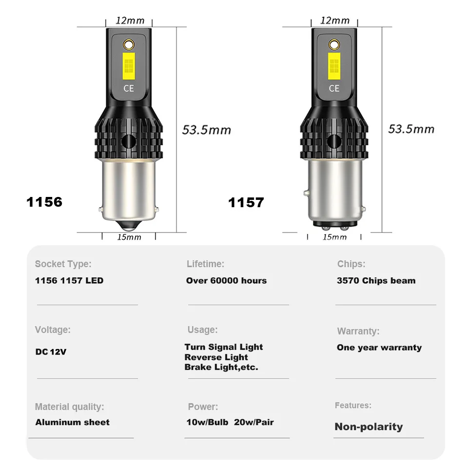 

ANMINGPU 1x Signal Lamp BAY15D Led Bulb 1157 P21/5W Backup Light 1156 BA15S P21W Led Canbus BAU15S PY21W Turn Signal Light 6500K