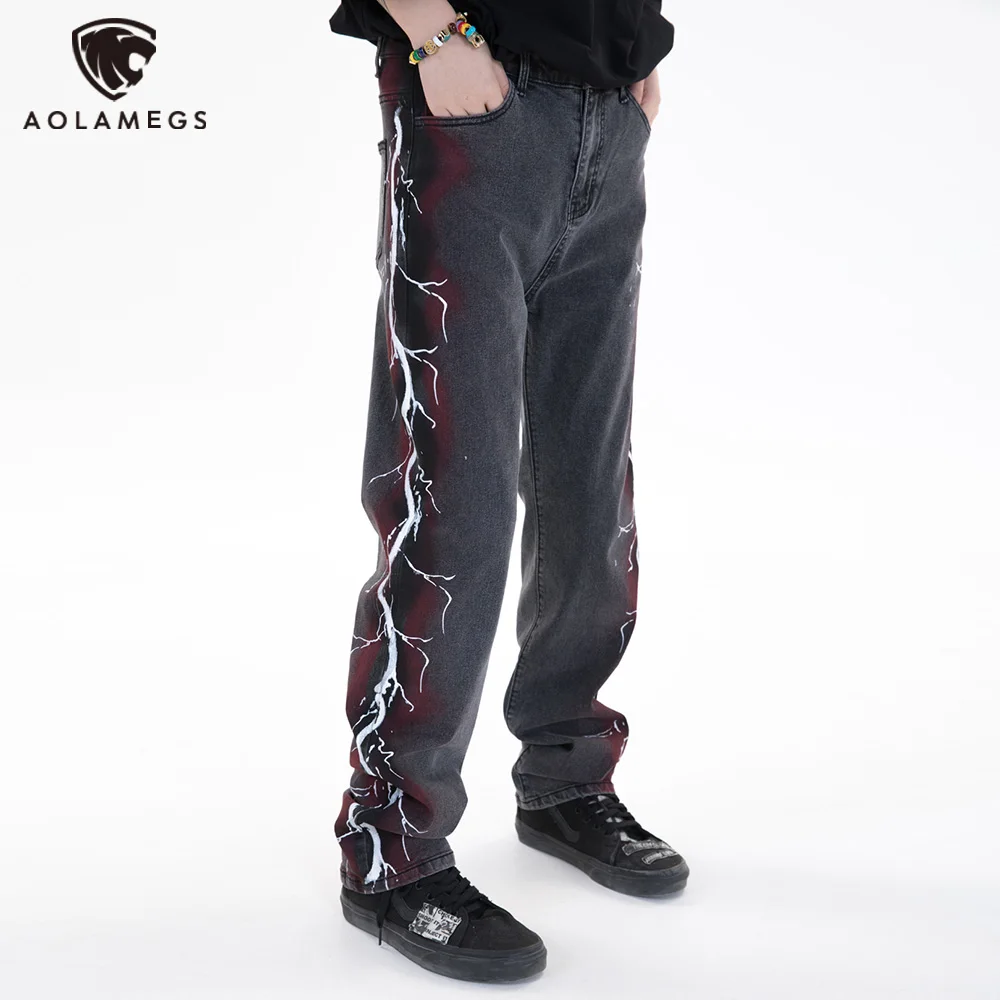 Aolamegs Jeans Men Side Punk Lightning Printed Denim Pants Men Loose Straight Trousers Hipster Hip Hop Casual Streetwear Couple
Aolamegs Jeans Men Side Punk Lightning Printed Denim Pants Men Loose Straight Trousers Hipster Hip Hop Casual Streetwear Couple