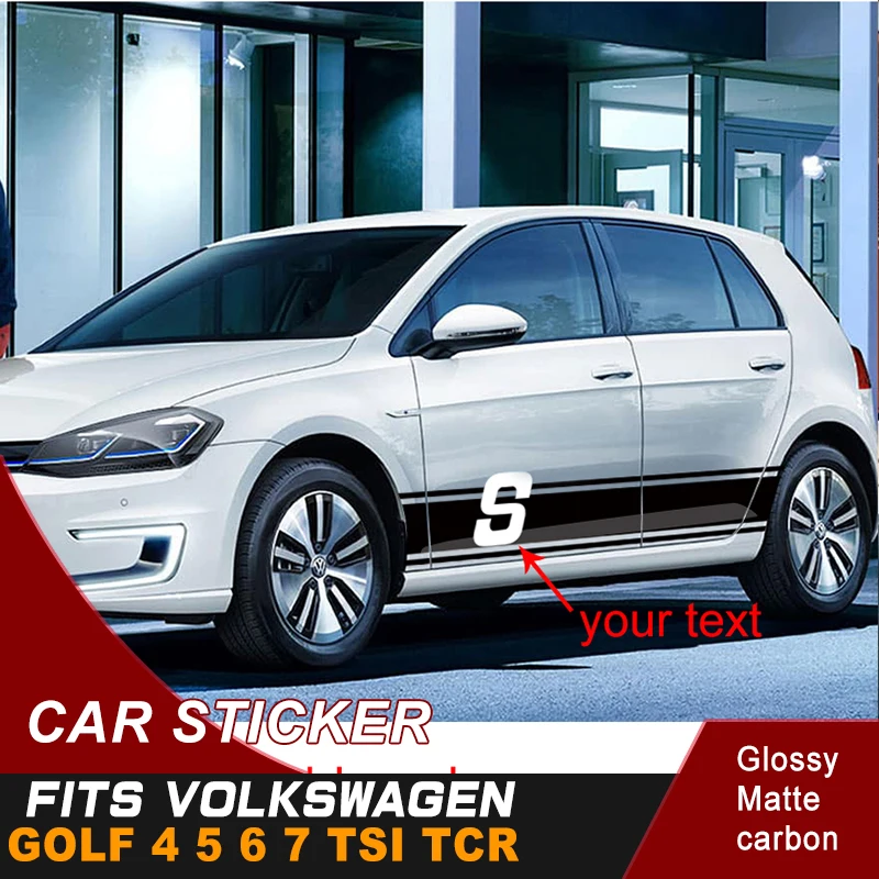 

Car Decals Fit For VOLKSWAGEN GOLF 4 5 6 7 TSI TCR Side Door Stripe S Styling Racing Vinyl Graphic Cool Car Stickers Accessories