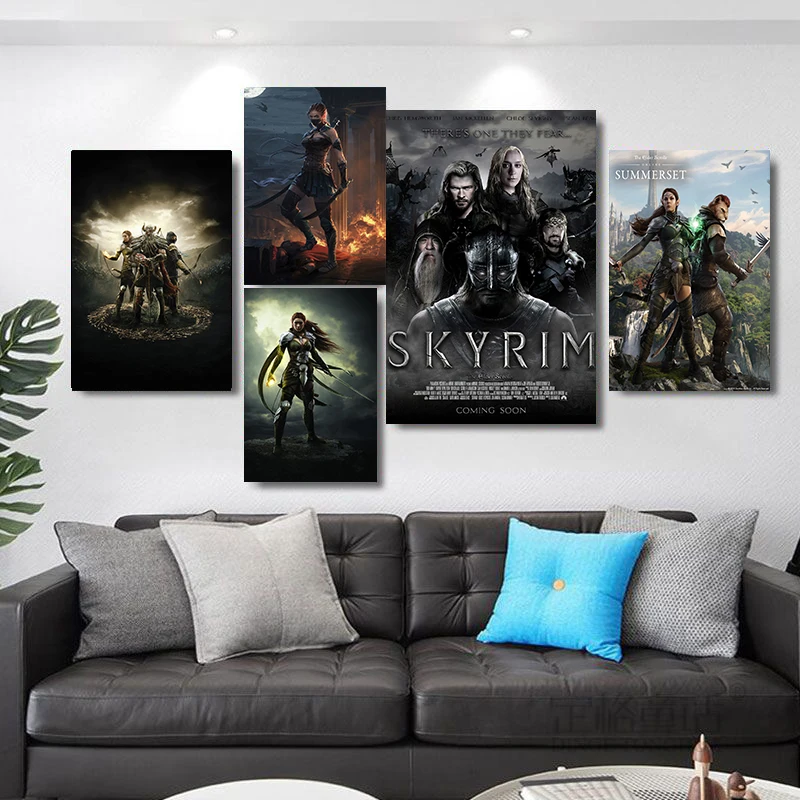 Настенный ретро-постер с изображением классических игр в стиле свитки V Skyrim для