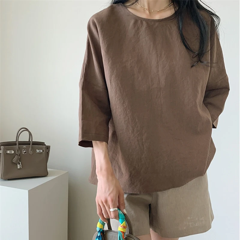 Limiguyue Solid Cotton Linen Tops OL Workwear Loose Korean Style Fashion Women Shirt Elegant O-Neck Short Sleeve Tshirt K2123
Limiguyue Solid Cotton Linen Tops OL Workwear Loose Korean Style Fashion Women Shirt Elegant O-Neck Short Sleeve Tshirt K2123