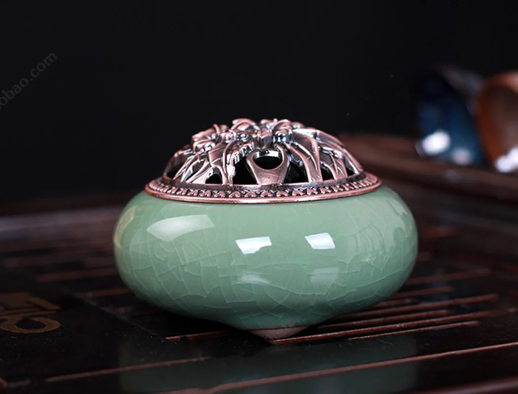 Aromatherapy stove ceramic handmade antique copper cover back incense burner backfloow budda decorativo Incense Burner | Дом и сад