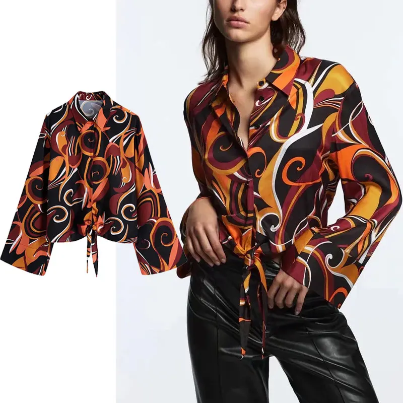 Женская рубашка с длинным рукавом Za, Повседневная Блузка с винтажным принтом, украшенная узлом, на пуговицах, осень 2021
Женская рубашка с длинным рукавом Za, Повседневная Блузка с винтажным принтом, украшенная узлом, на пуговицах, осень 2021