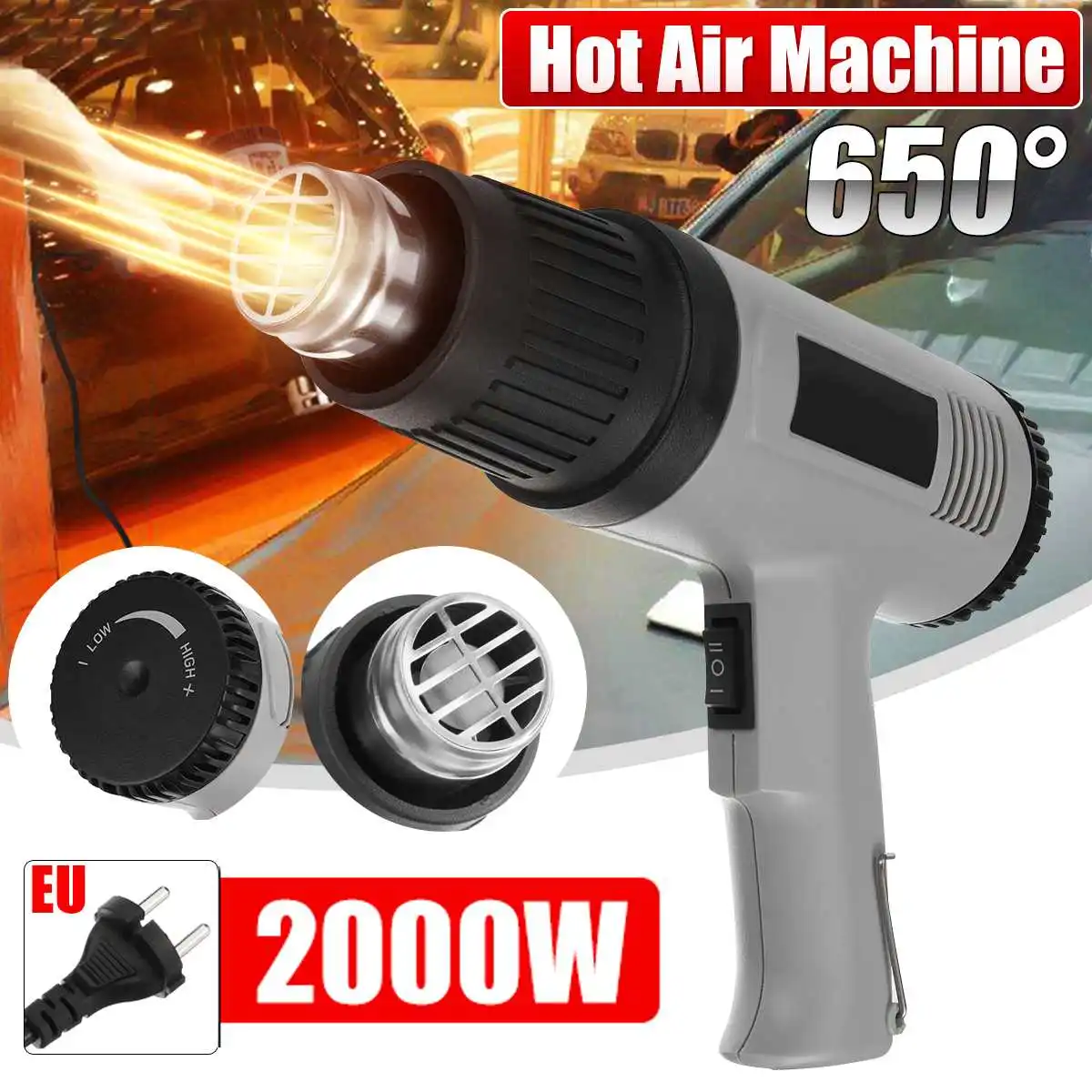 220V 2000W 50-650 Advanced Hot Air Gun Temperatures Adjustable Electric Heat Gun Kit For Home Improvement Soldering Power Tools
220V 2000W 50-650 Advanced Hot Air Gun Temperatures Adjustable Electric Heat Gun Kit For Home Improvement Soldering Power Tools