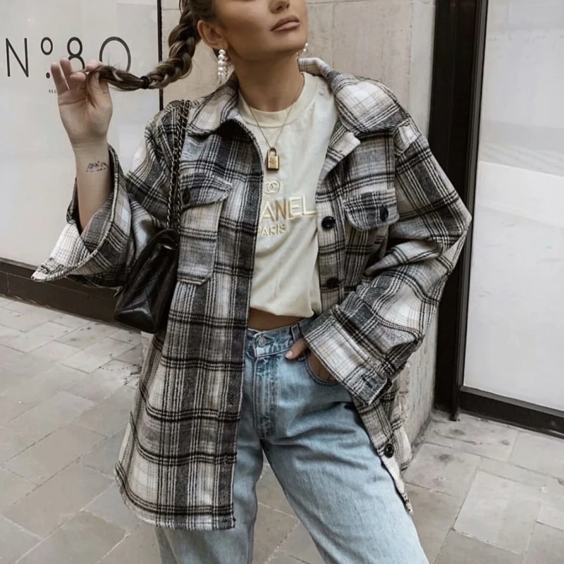 PUWD Vintage Woman Loose England Plaid Shirt Coat Fad Vogue Ladies Autumn Single Breasted Jacket Female Cool Oversized Blouse
PUWD Vintage Woman Loose England Plaid Shirt Coat Fad Vogue Ladies Autumn Single Breasted Jacket Female Cool Oversized Blouse