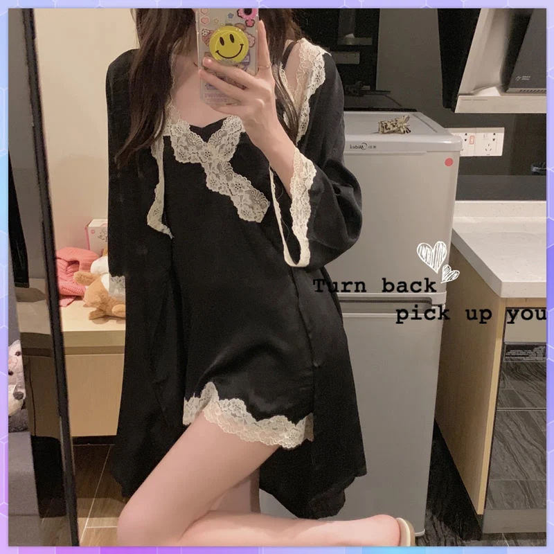 2Pcs Sexy Lace Robe Women's Pajamas Sets Kimono Bath Gown Plus Size Sleepwear Home Clothes Nightgown Suit Black Dressing Gown
2Pcs Sexy Lace Robe Women's Pajamas Sets Kimono Bath Gown Plus Size Sleepwear Home Clothes Nightgown Suit Black Dressing Gown