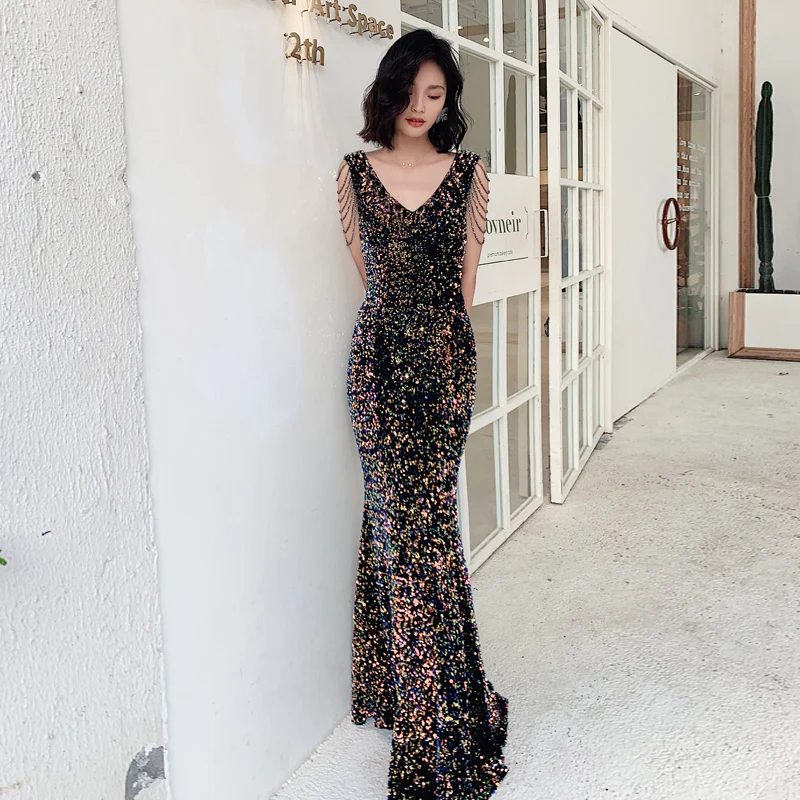 AE545 Robe De Soiree 2020 New Sexy V-neck Sleeveless Mermaid Sequined Long Evening Dresses
AE545 Robe De Soiree 2020 New Sexy V-neck Sleeveless Mermaid Sequined Long Evening Dresses