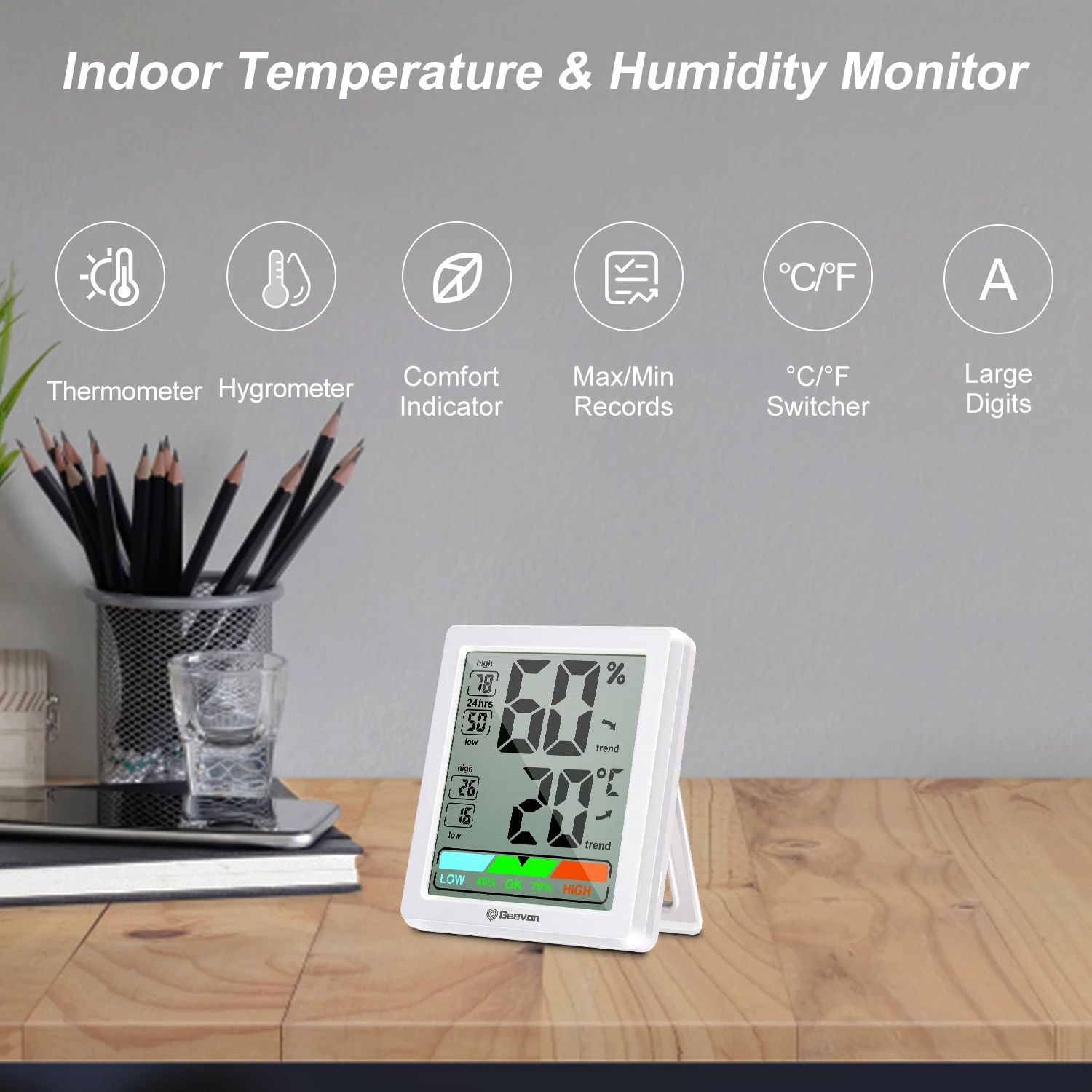 Датчик температуры и влажности Geevon комнатный цифровой мини-гигрометр индикатор