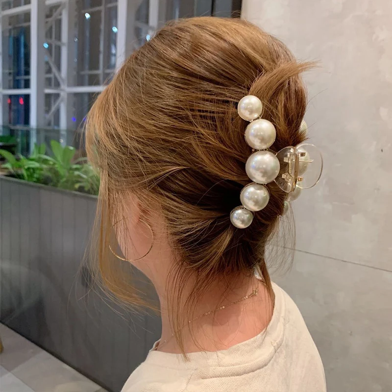 

Woman Fashion Luxury Trendy Big Pearls Hair Clips Hairpins Korean Geometric Barrettes Hair Claws Grab Girls Hair Accessories