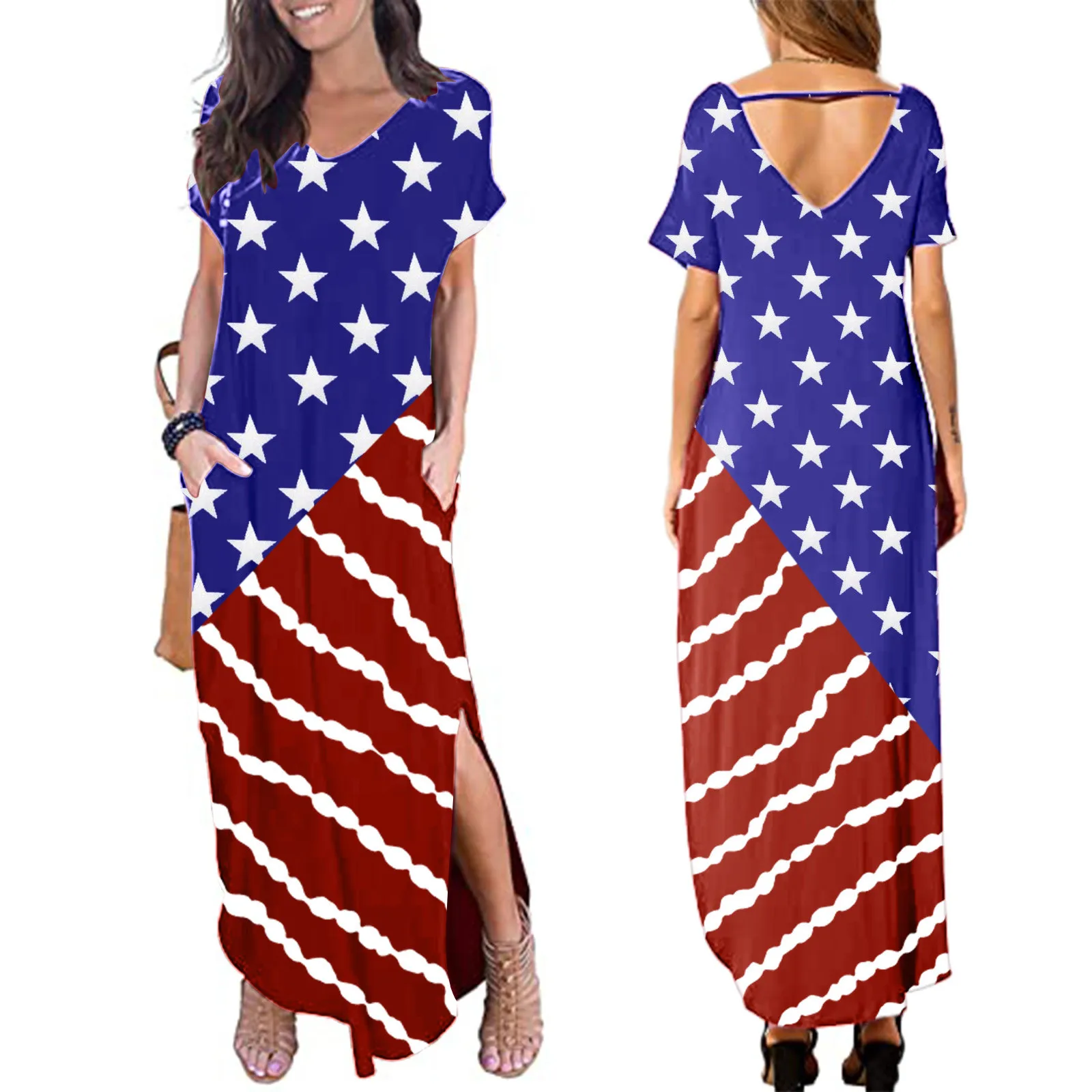 40# Loose Long Dress Women Independence Day Printed Boho Sundress Beach Plus Size Split Maxi Dress Vintage Split Robe Femme
40# Loose Long Dress Women Independence Day Printed Boho Sundress Beach Plus Size Split Maxi Dress Vintage Split Robe Femme
