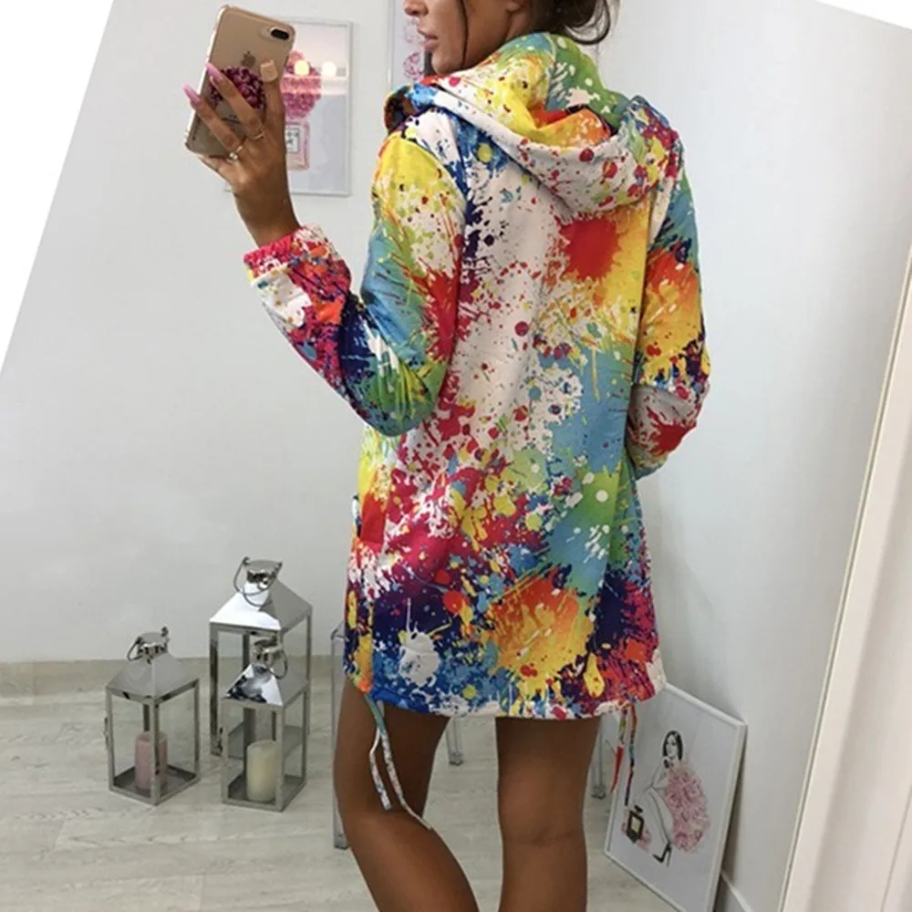 Women Print Jackets Spring Colourful Tie Dyeing Hooded Women Sweatshirt Casual Pocket Zipper Loose Plus size Female Outwear
Women Print Jackets Spring Colourful Tie Dyeing Hooded Women Sweatshirt Casual Pocket Zipper Loose Plus size Female Outwear