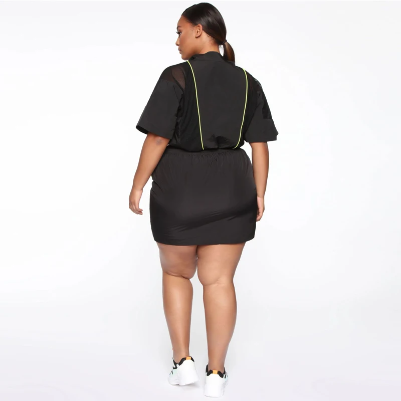 Plus Size 2 Piece Matching Sets Summer Women Sporty Tracksuit Mesh Striped Patchwork Top And Drawstring Mini Skirt Club Outfits
Plus Size 2 Piece Matching Sets Summer Women Sporty Tracksuit Mesh Striped Patchwork Top And Drawstring Mini Skirt Club Outfits
