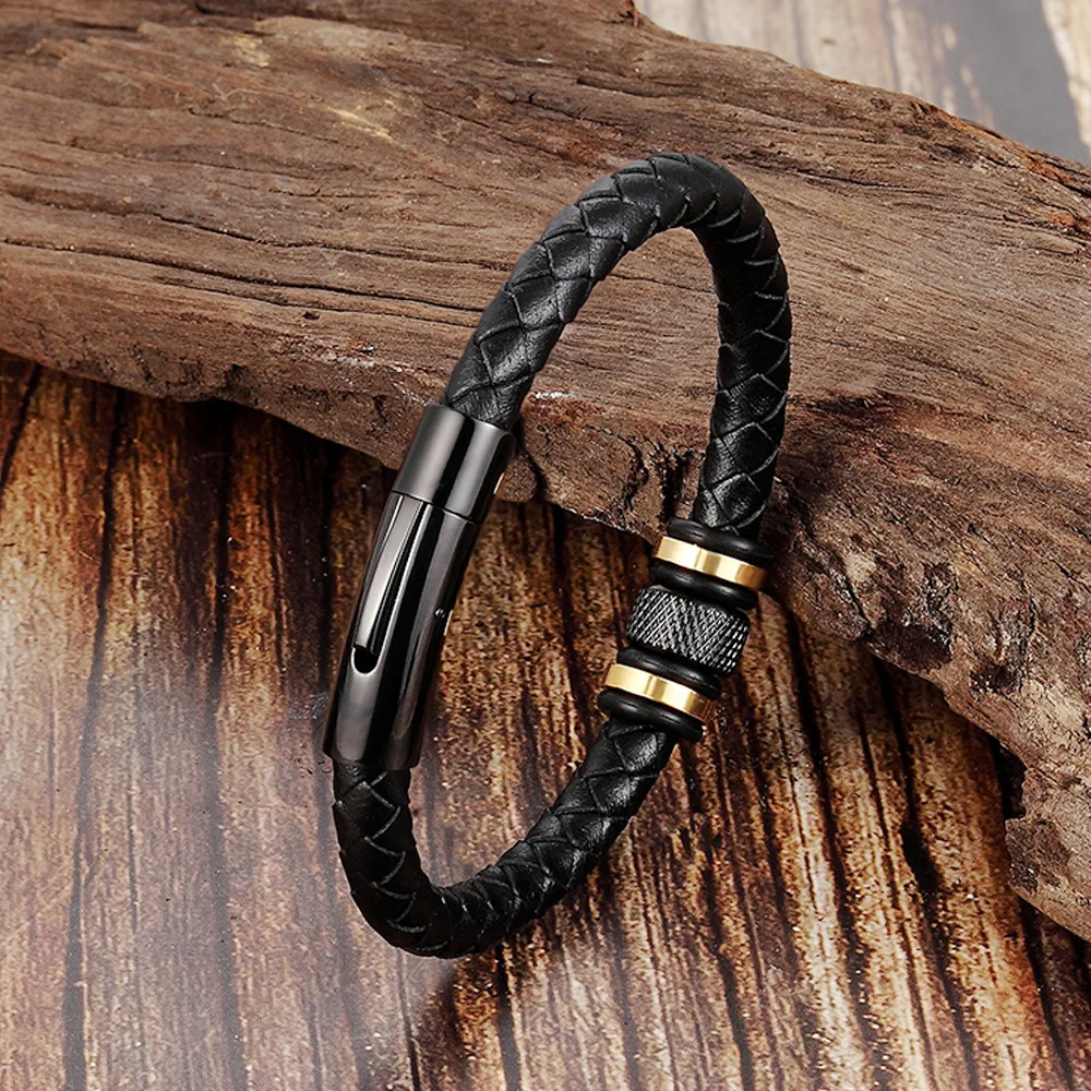 Fashion Braided Leather Bracelets Black Gold Bangles Magnetic Clasp Bracelet For Women Men Hand Jewelry | Украшения и аксессуары