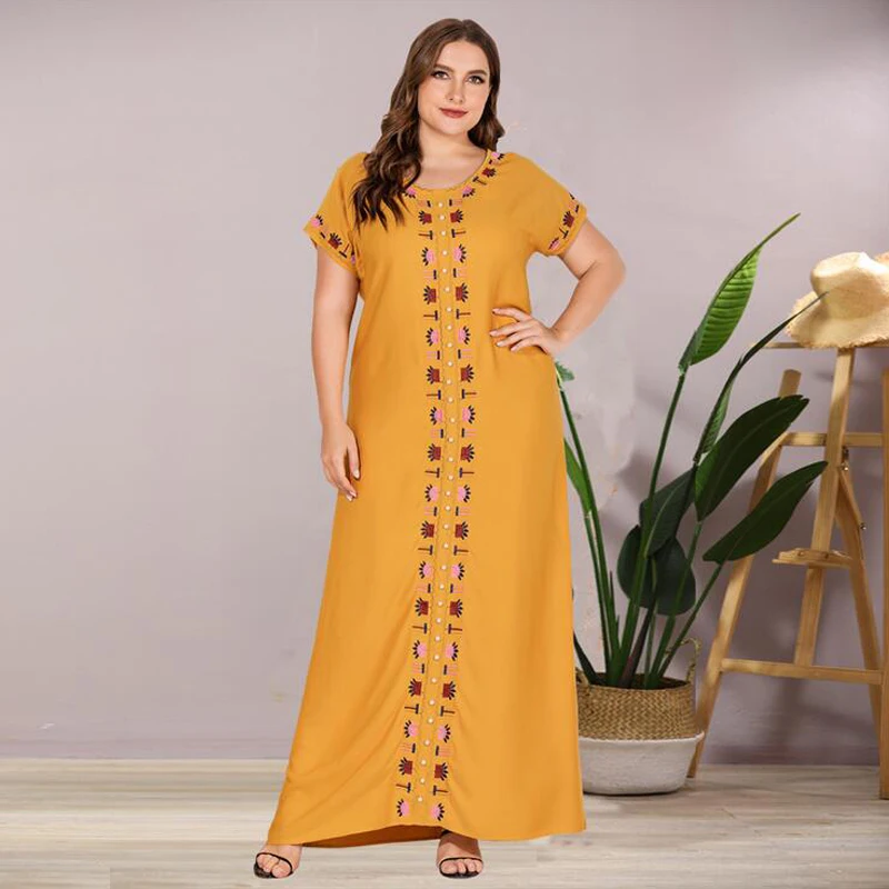 Plus Size Print Embroidery Boho Sukienki Long Dress Women Summer Tunic Short Sleeve Beaded Loose Casual Kaftan Maxi Dresses 3XL 
Plus Size Print Embroidery Boho Sukienki Long Dress Women Summer Tunic Short Sleeve Beaded Loose Casual Kaftan Maxi Dresses 3XL