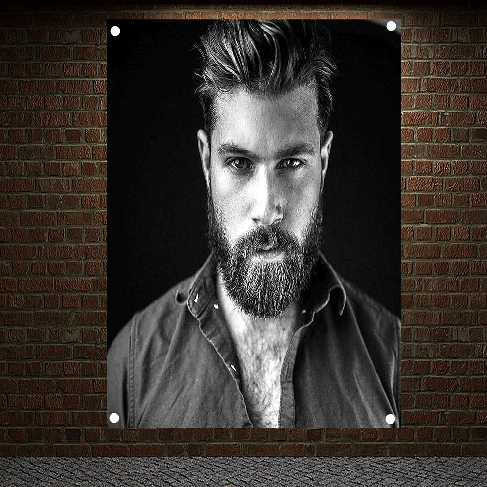 

Business Men's Short Beard Hairstyle Barber Shop Poster Signboard Tapestry Banner Flag Wall Art Wall Hanging Home Decoration B2
