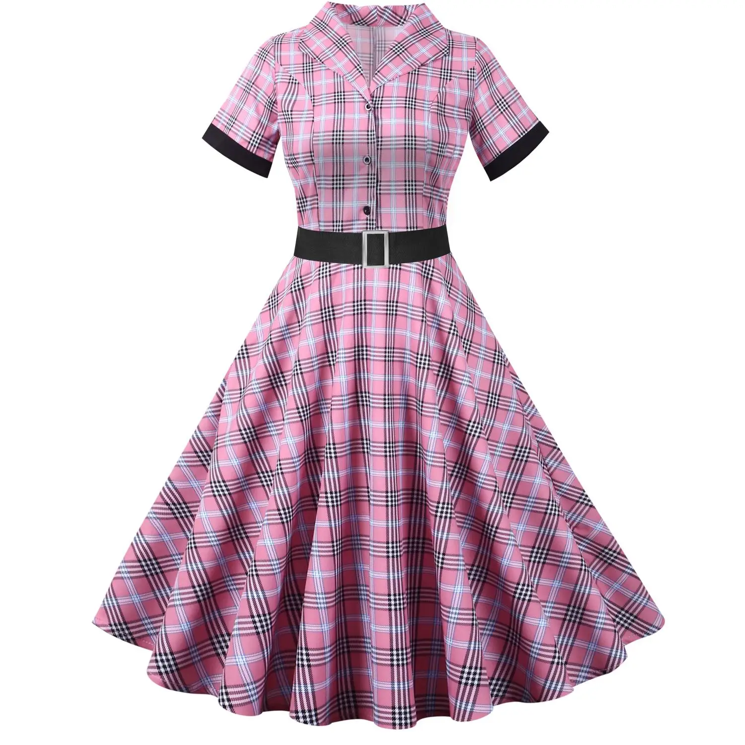 Dress Women Summer Plaid Print Vintage Casual Elegant Short Sleeve Notched Collar Slim Party Dress With Belt Plue Size Robe
Dress Women Summer Plaid Print Vintage Casual Elegant Short Sleeve Notched Collar Slim Party Dress With Belt Plue Size Robe