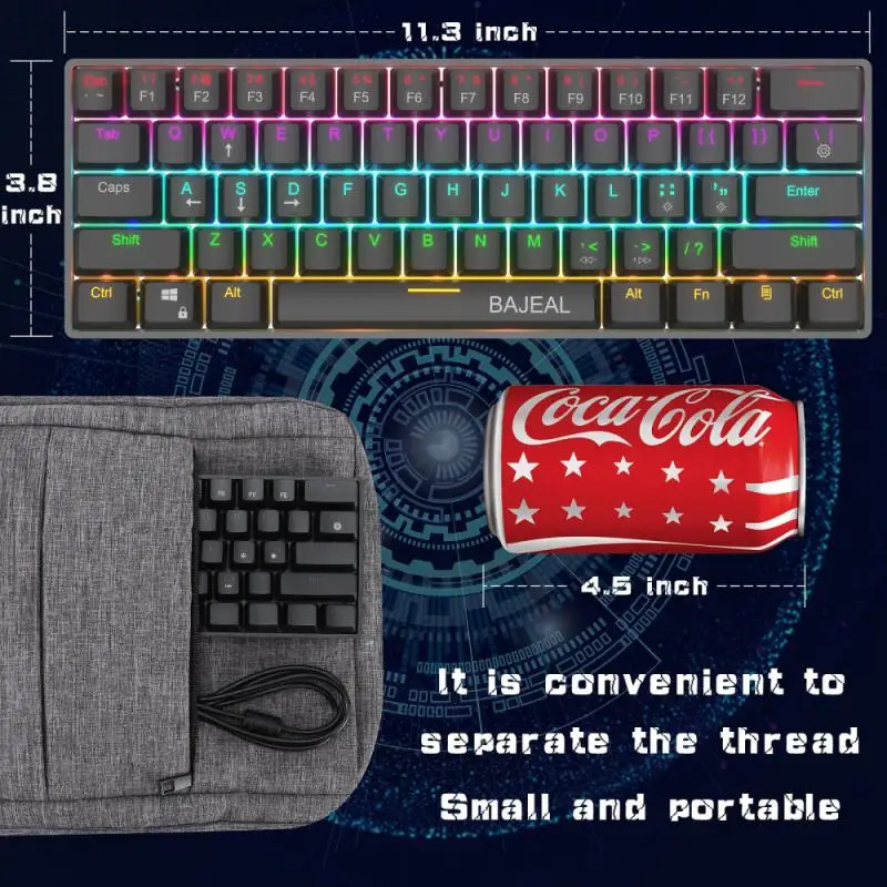 

True Mechanical Gaming Keyboard Ergonomic Design Wired 61 Keys RGB Backlit Keypad For Computer Gamer Laptop PC Support Backlight